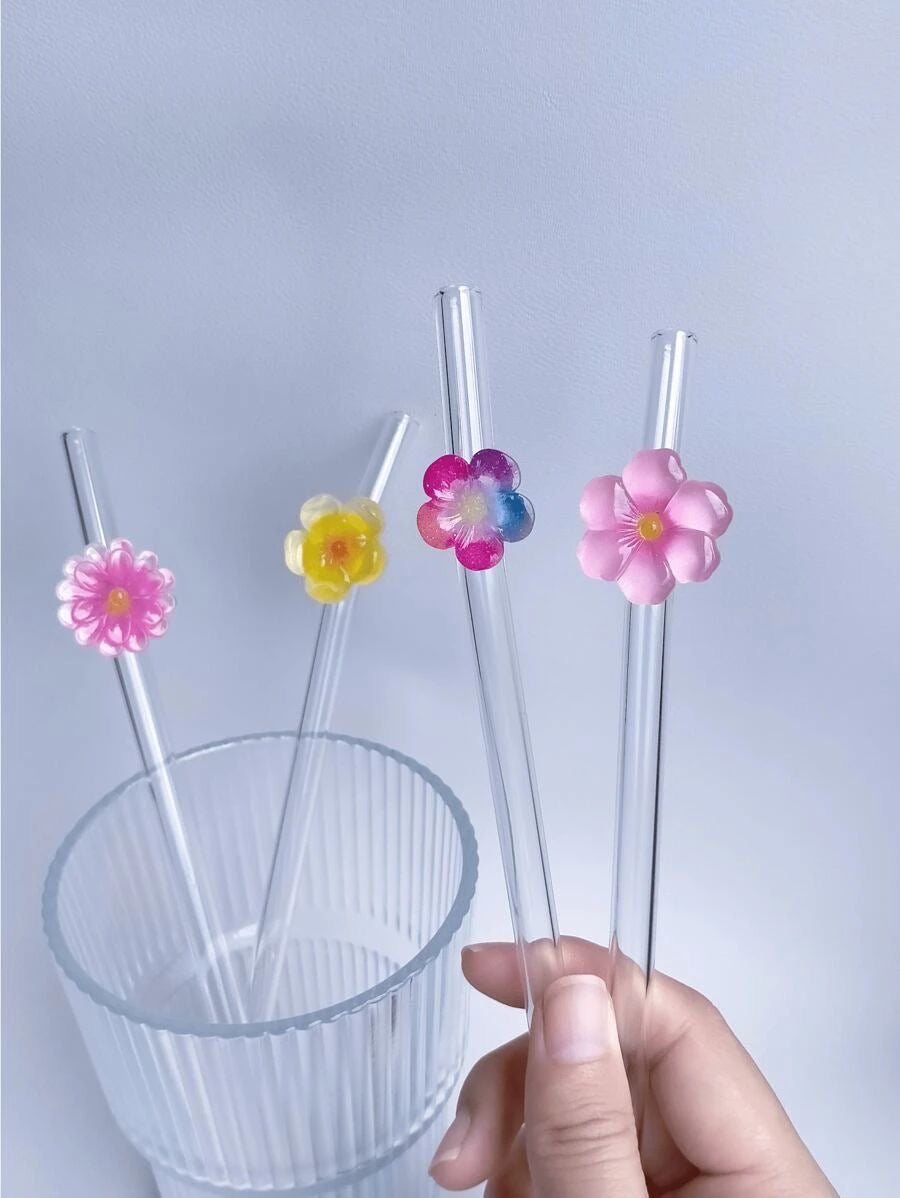 Set Of two Floral Straws