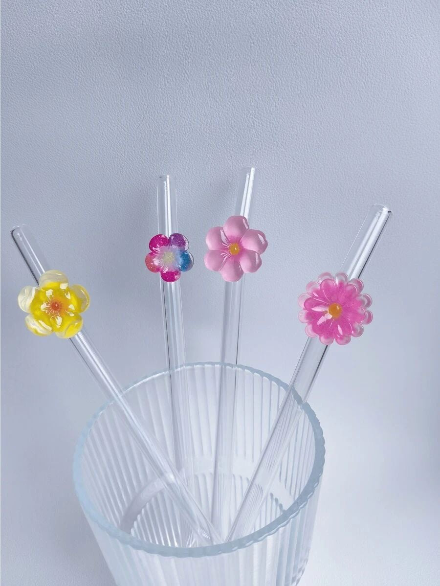 Set Of two Floral Straws