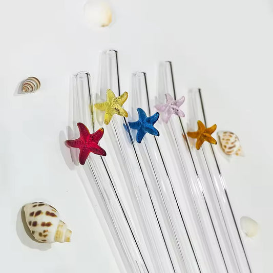 Set of Four Star Fish Straws and Brush