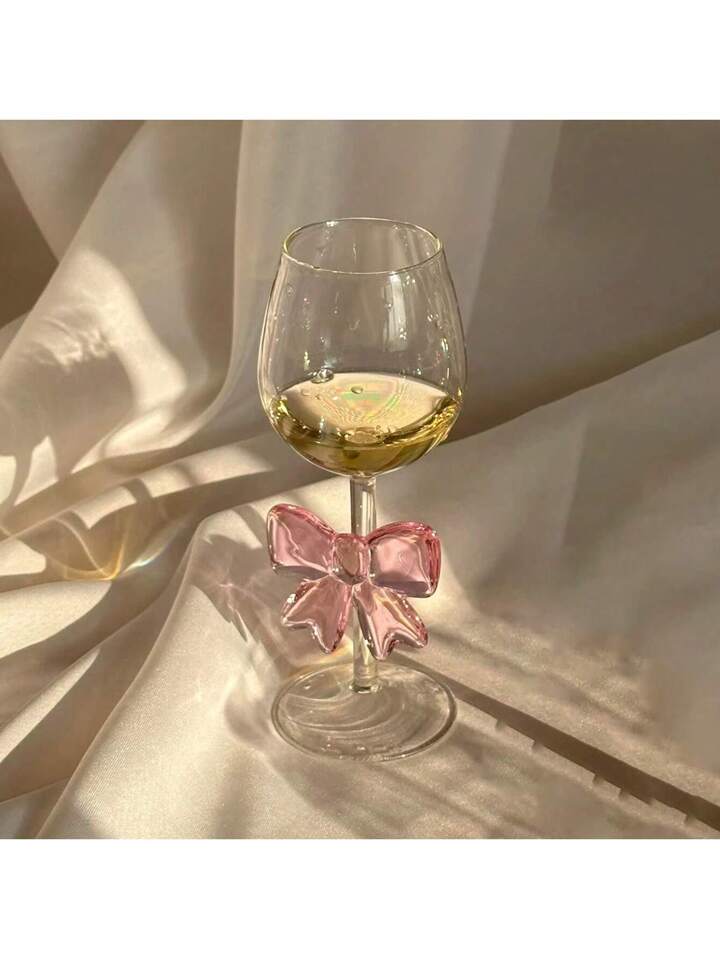 Pink Glass Bow Wine Glass Set of Two
