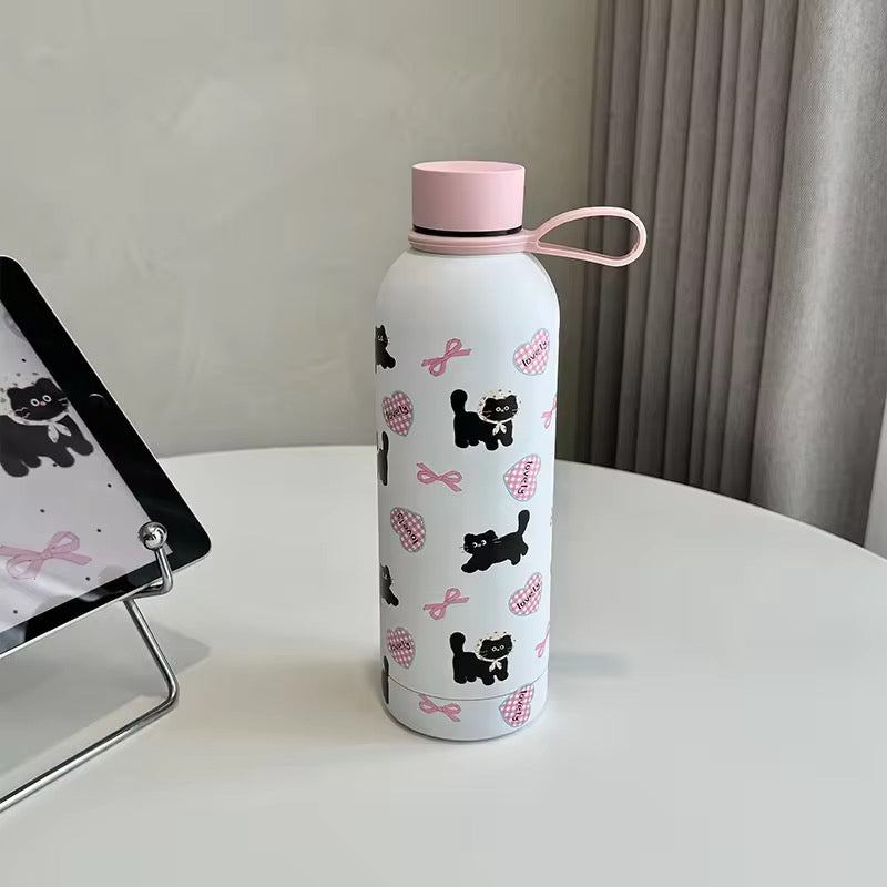 Cute Kawaii Cat and Bowknot Stainless Steel Bottle