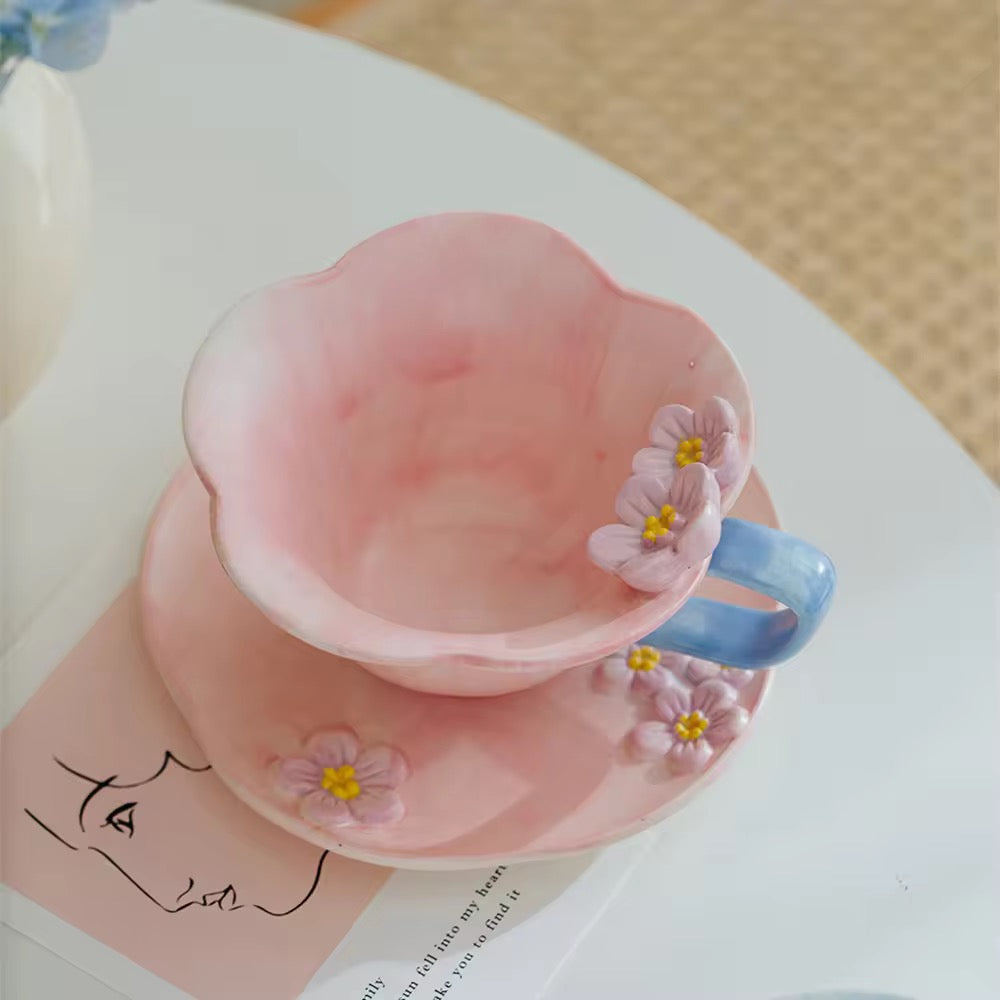 Pink Floral Cup and Plate Set