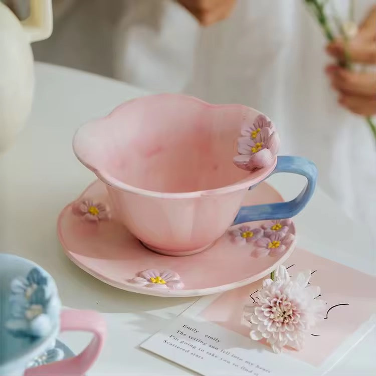 Pink Floral Cup and Plate Set