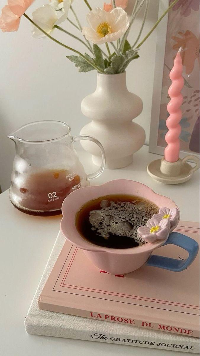 Pink Floral Cup and Plate Set