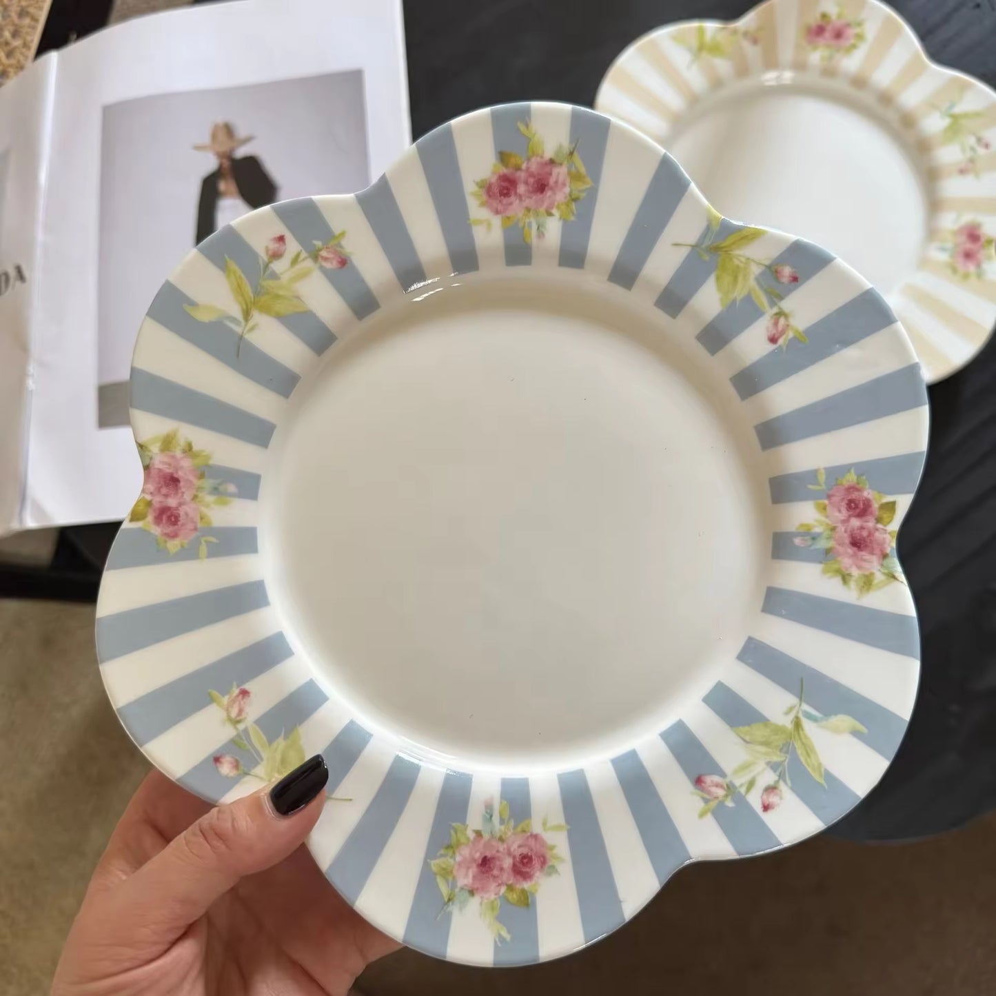 French Style Striped Floral Plate
