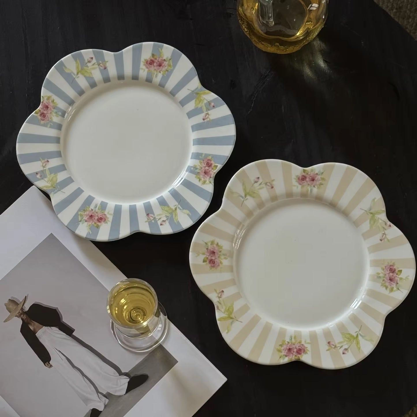 French Style Striped Floral Plate