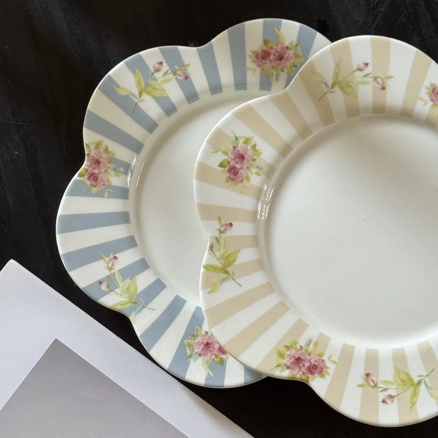 French Style Striped Floral Plate