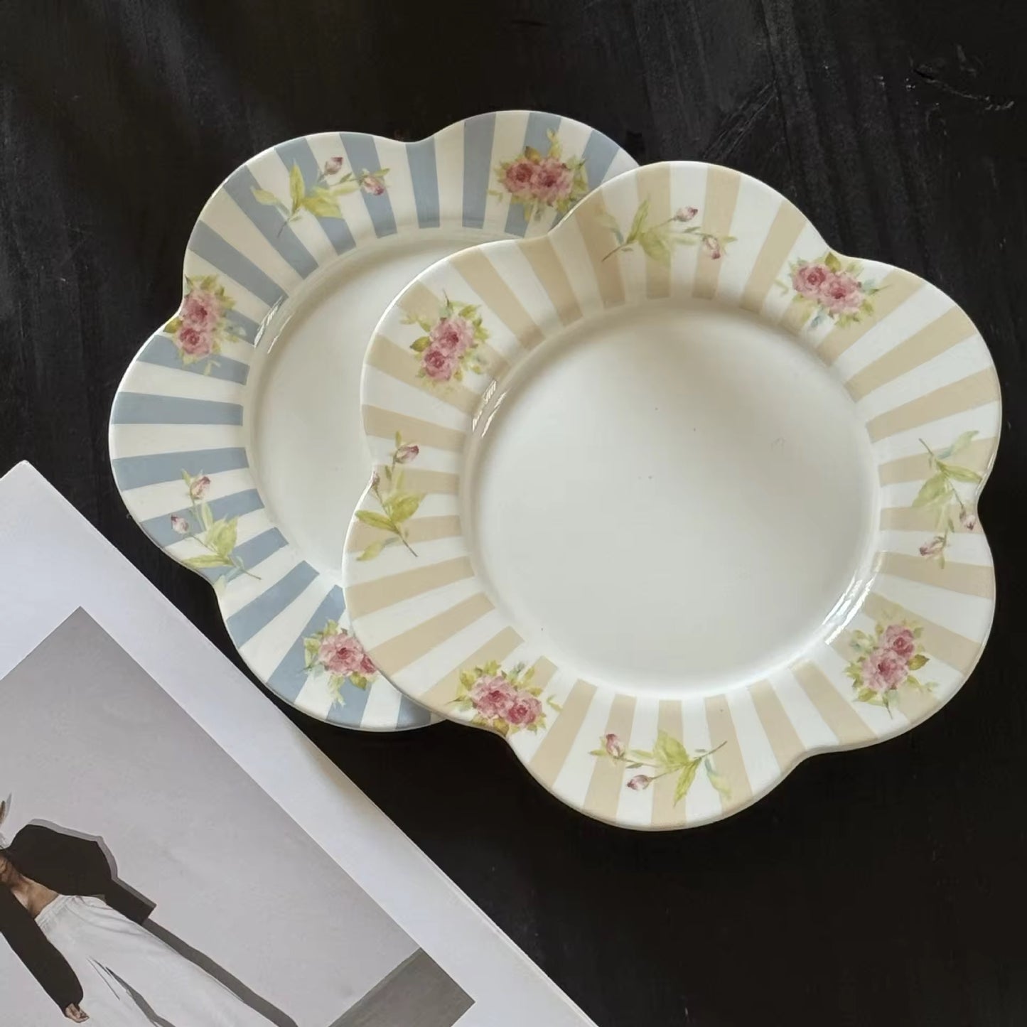 French Style Striped Floral Plate