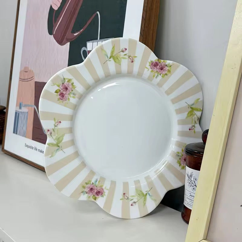French Style Striped Floral Plate