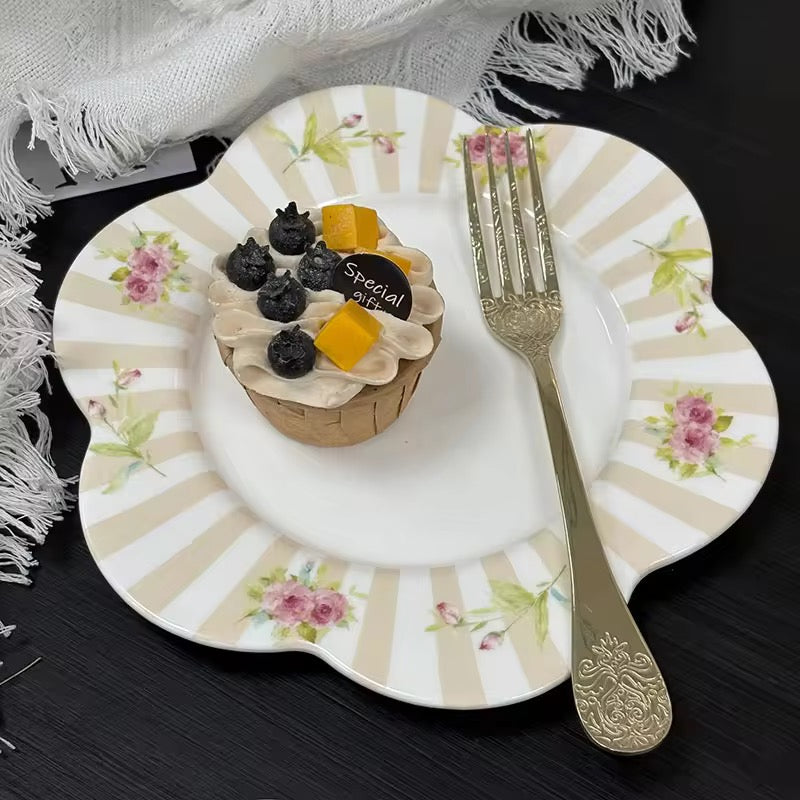 French Style Striped Floral Plate