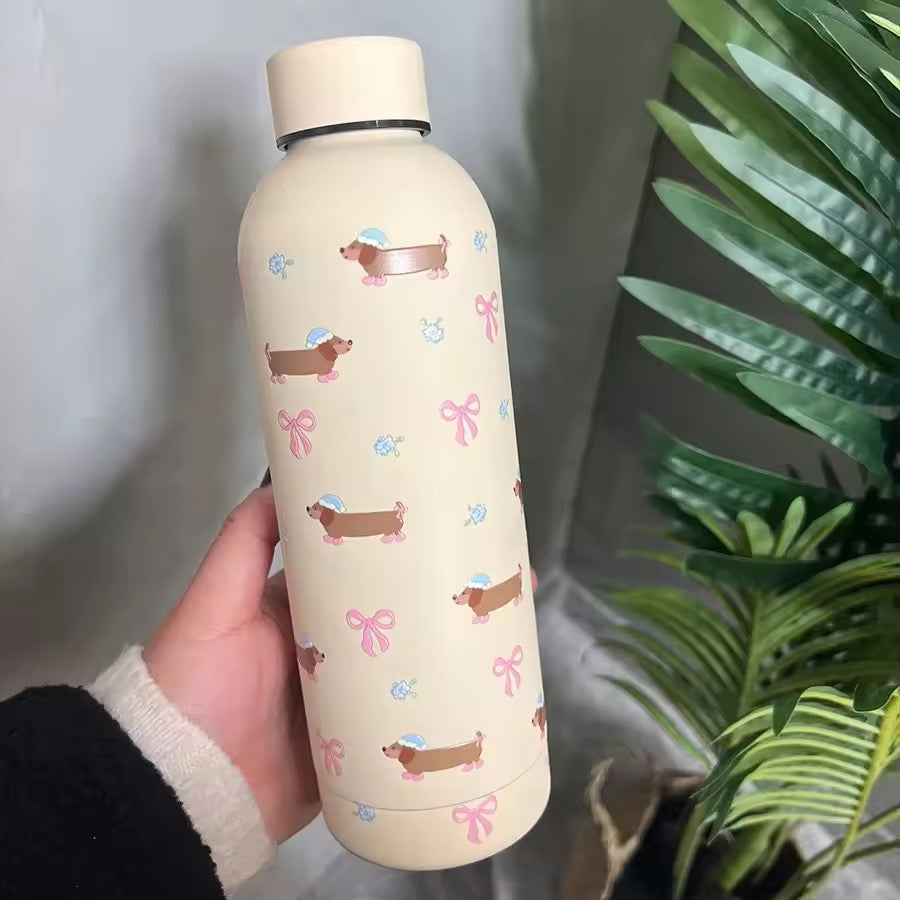 Cute Dog and Bowknots Stainless Steel Water Bottle