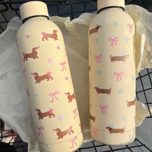 Cute Dog and Bowknots Stainless Steel Water Bottle