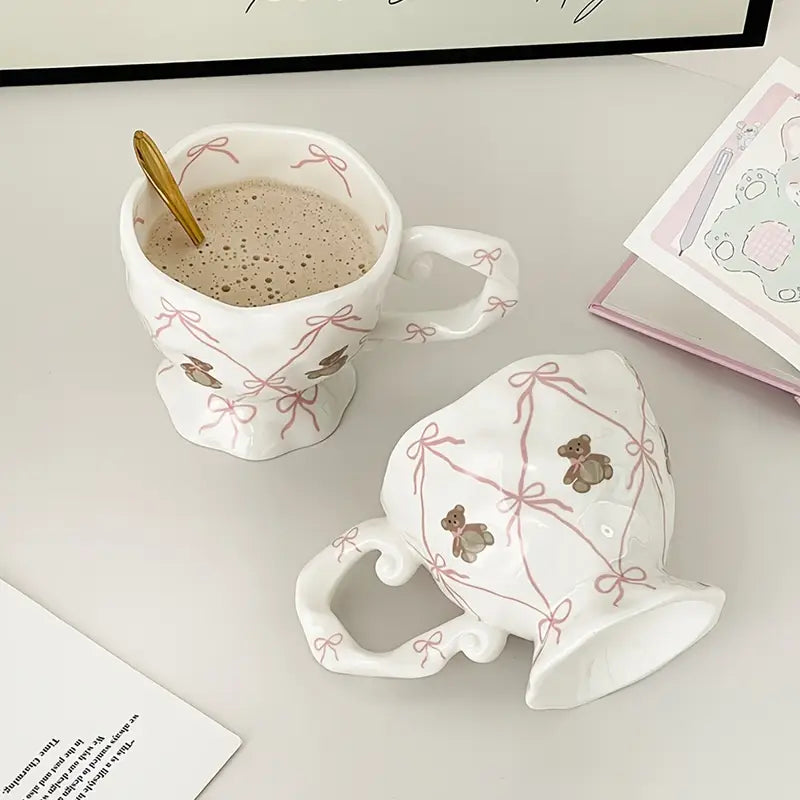 Hand Painted Cute Bear Ceramic Aesthetic Coffee Mug