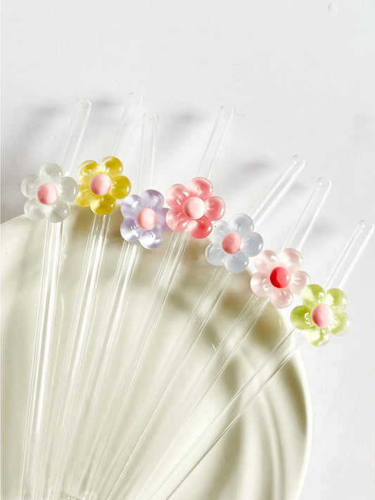 buy floral flower cute glass drinking straws online in India