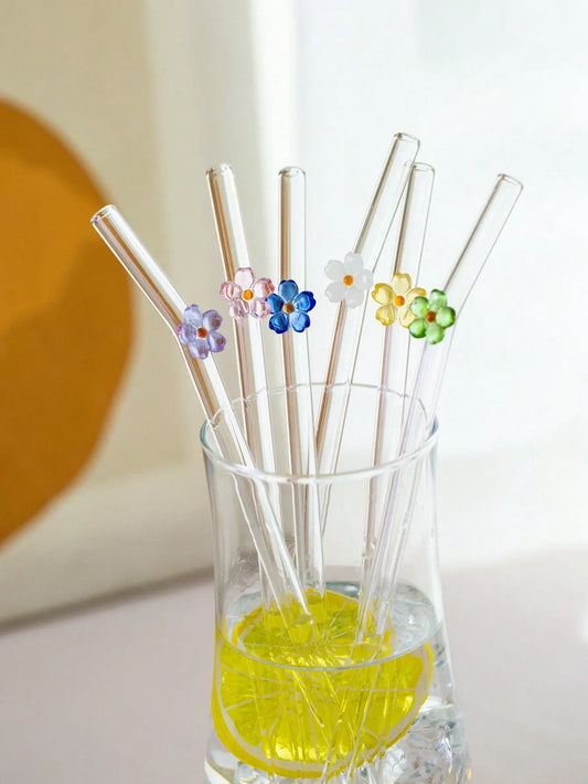 Set Of Four Flower Straws with Brush