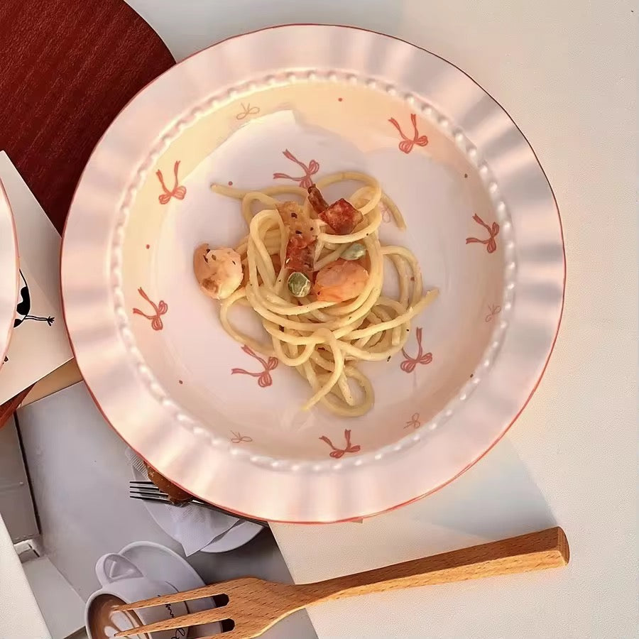 shop pink ceramic bow print plate online in India from IG finds.
