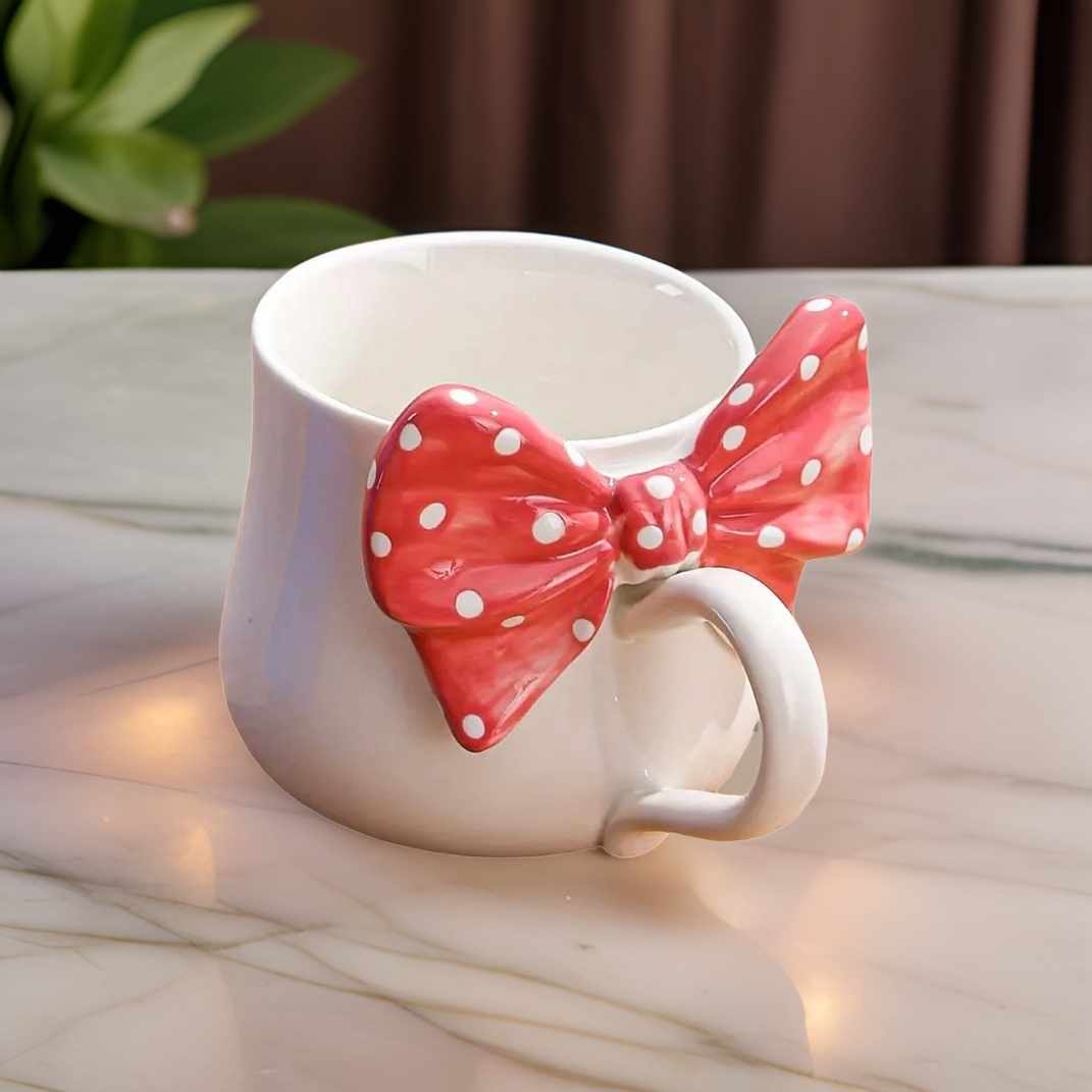 Polka Dot 3D Bow Design Aesthetic Coffee Mug