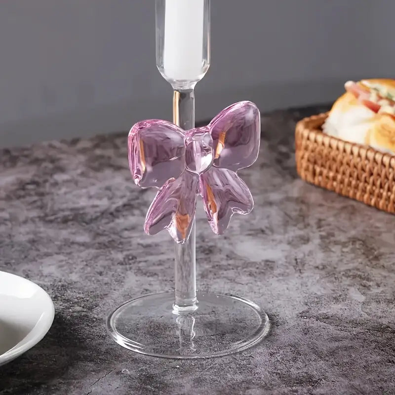 Pink Bow Glass Candle Holder