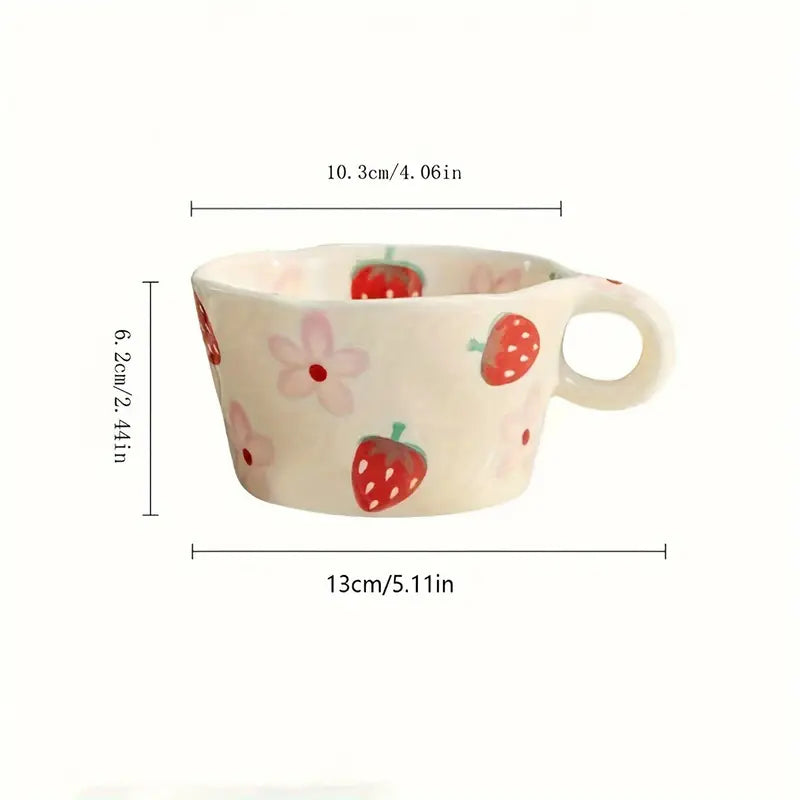 Strawberry & Floral Hand Painted Ceramic Aesthetic Cute Mug