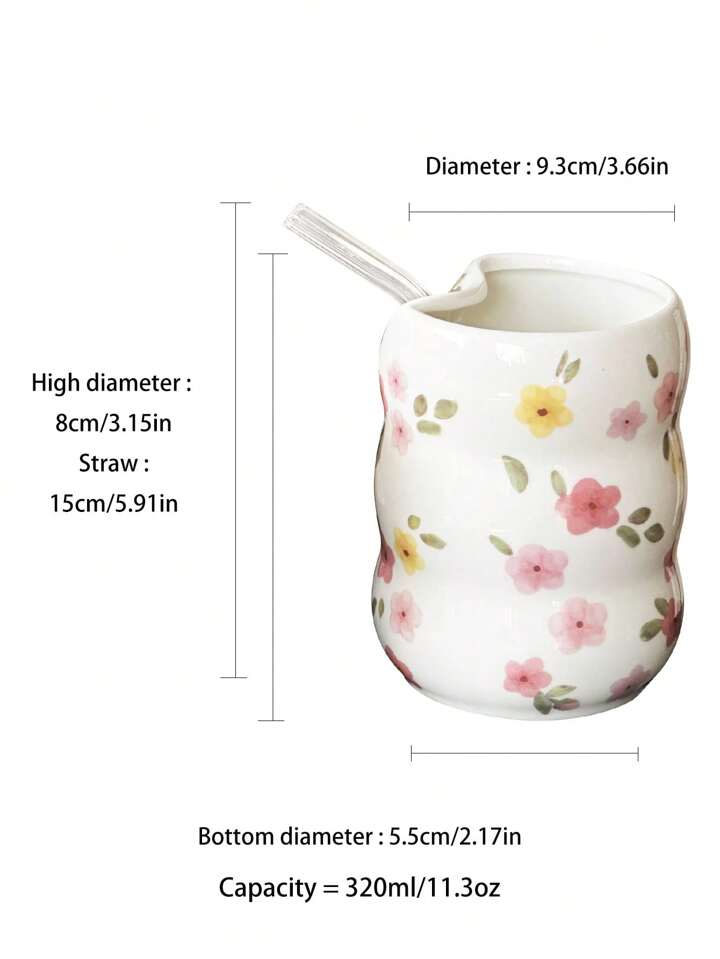 Hand-Painted Flower Design Mug without Straw