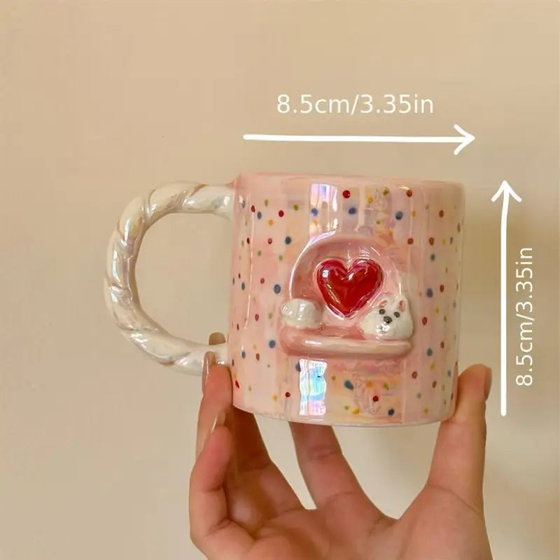 3D Red Heart Puppy Dog Coffee Mug