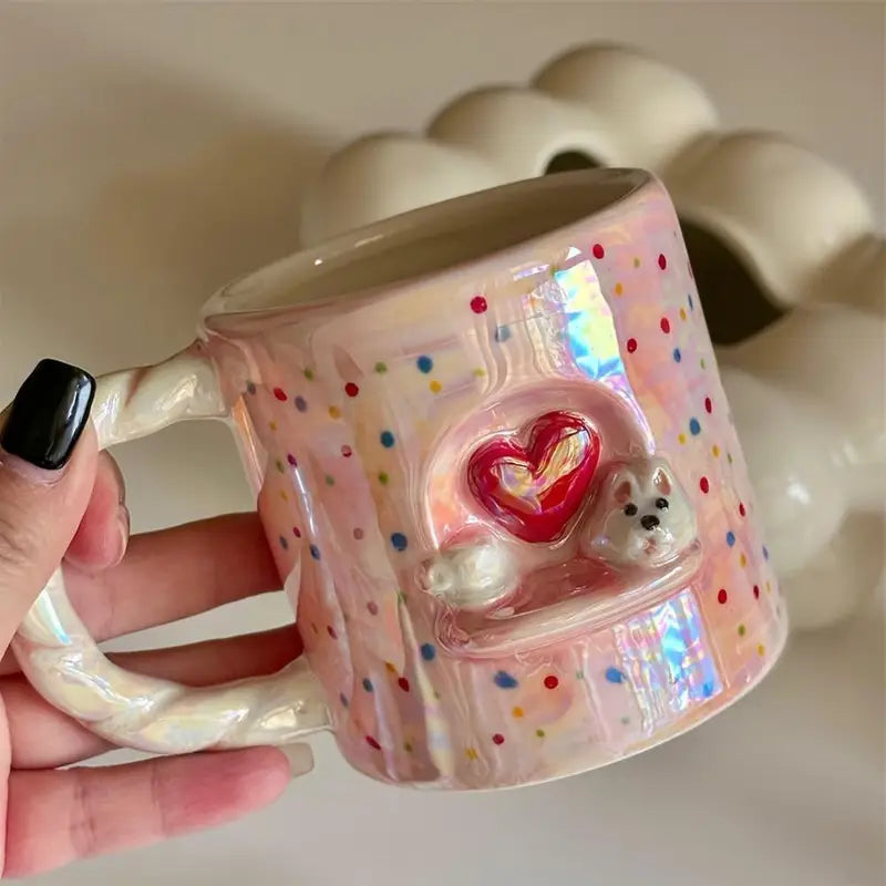 3D Red Heart Puppy Dog Coffee Mug