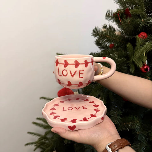 Pink Heart Cup and Plate Set