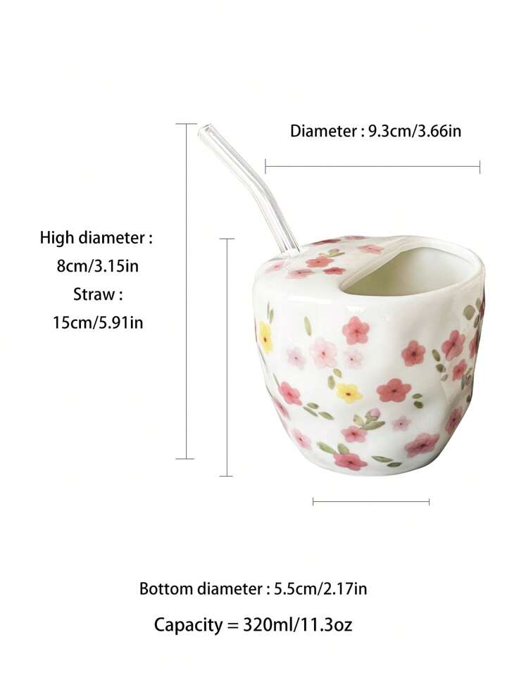 Hand-Painted Flower Design Mug without Straw