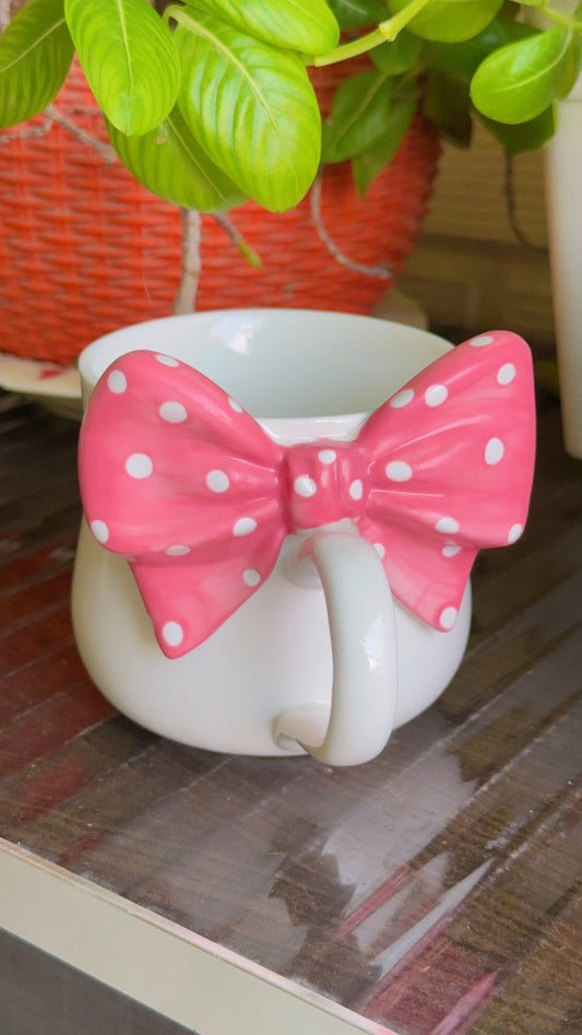Polka Dot 3D Bow Design Aesthetic Coffee Mug