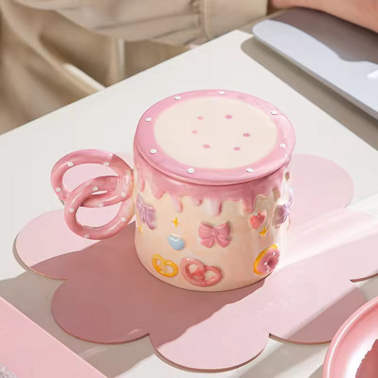 Pink bow and Pretzel Mug with Lid