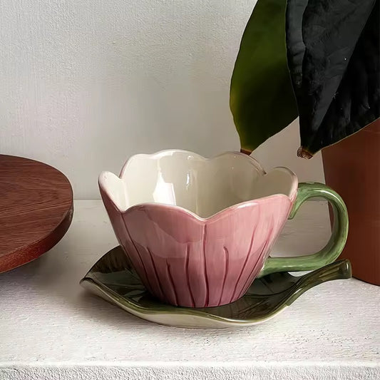 Tulip Flower and Leaf Saucer Set