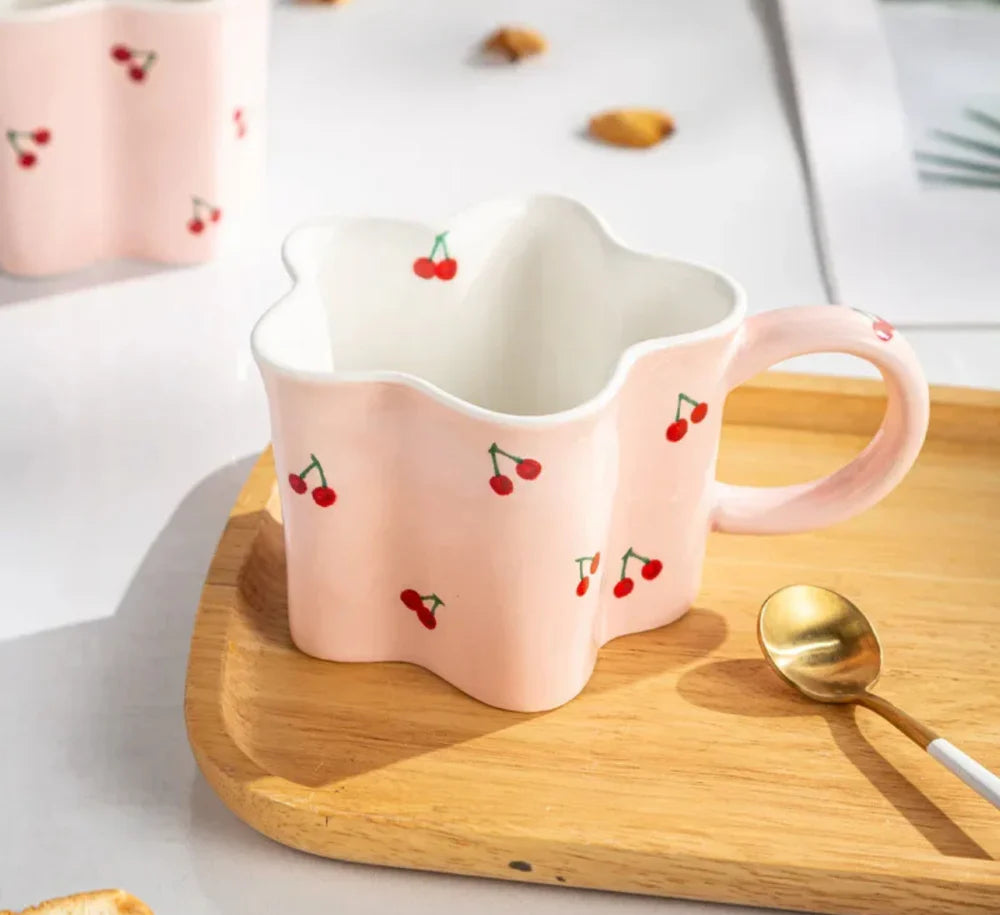 Hand painted pink cherry coffee Mug