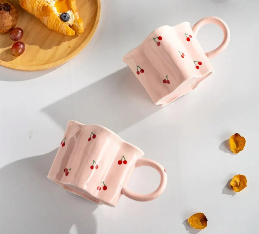 Hand painted pink cherry coffee Mug