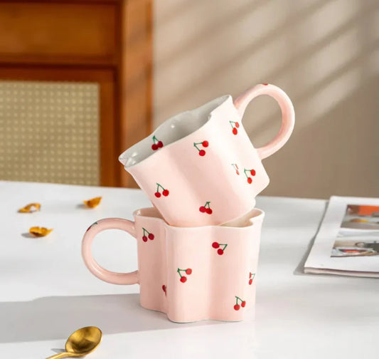 Hand painted pink cherry coffee Mug