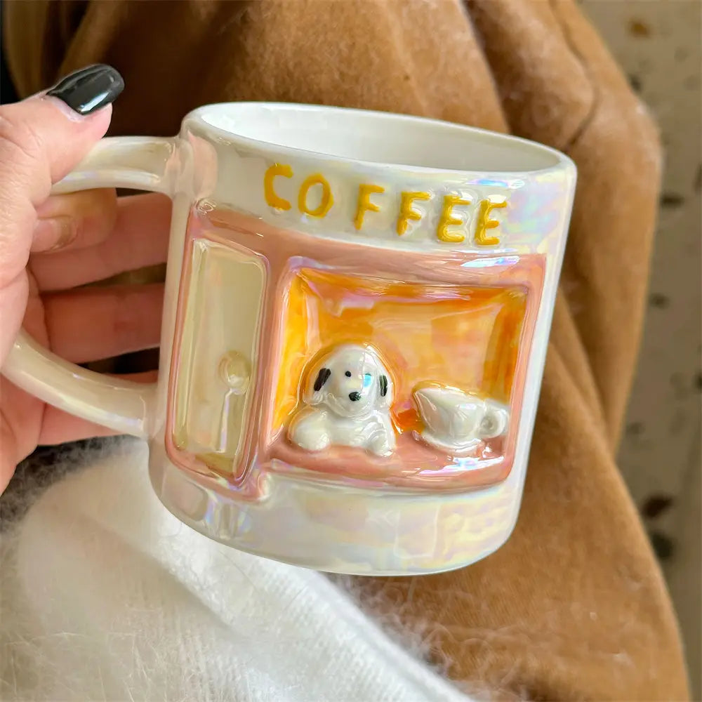 3D Dog Puppy Aesthetic Coffee Cup Set of Two