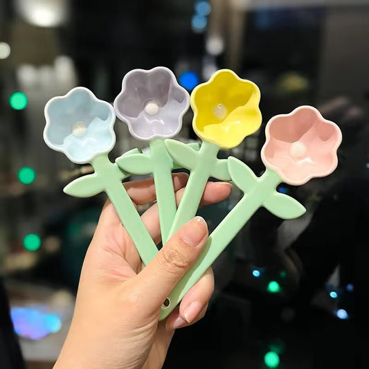Set of Four Ceramic Flower Spoons