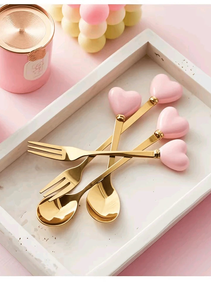 Heart Shape Fork and Spoon Set Of two