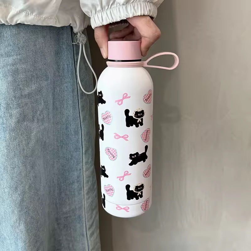 Cute Kawaii Cat and Bowknot Stainless Steel Bottle