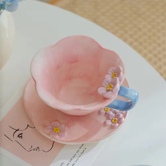 Pink Floral Cup and Plate Set