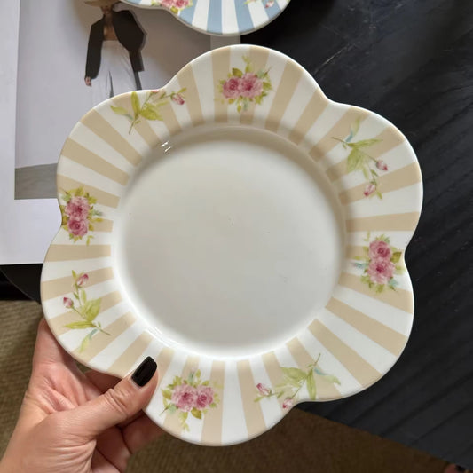 French Style Striped Floral Plate