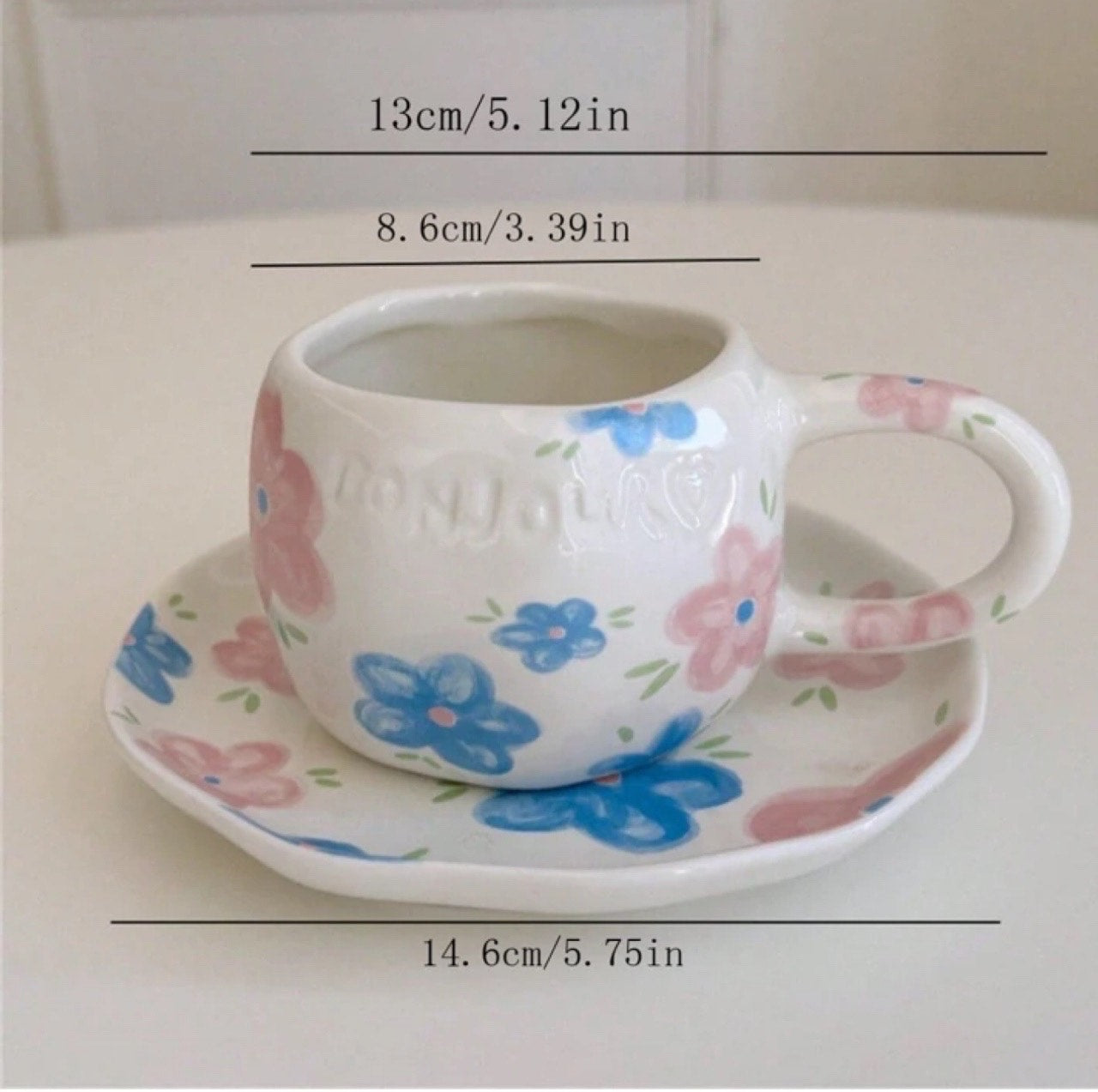 Blue and Pink floral Cup and Saucer