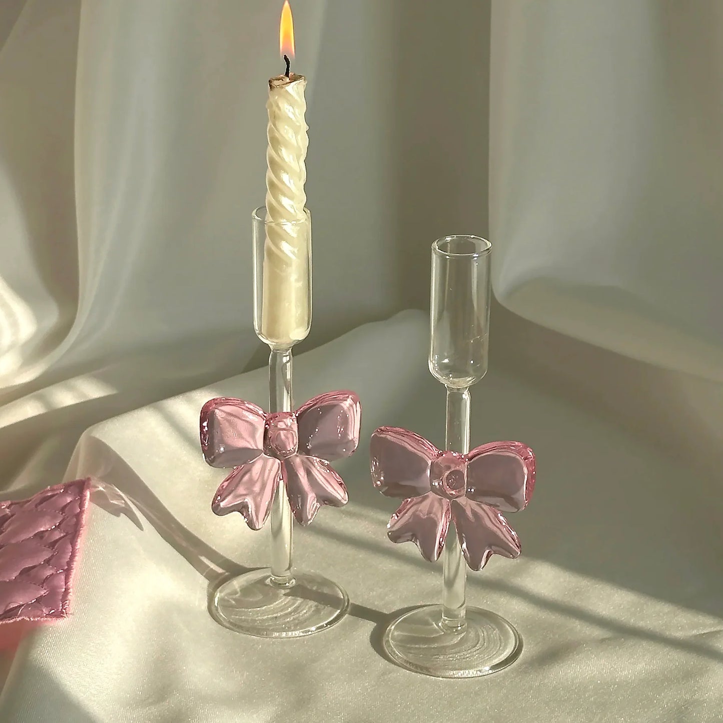 Pink Bow Glass Candle Holder