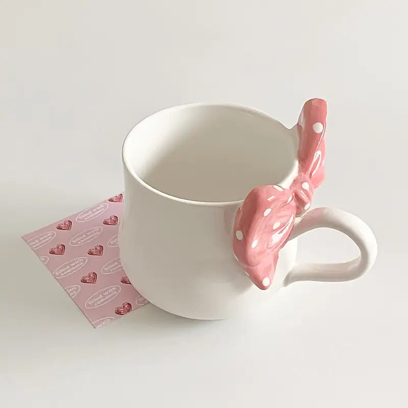 Polka Dot 3D Bow Design Aesthetic Coffee Mug